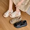 Fashion 5CM Genuine Leather Peep Toe Summer Ankle Booties Women Sandal Hollow Fashion Platform Wedge Flats Shoes Hook Flats