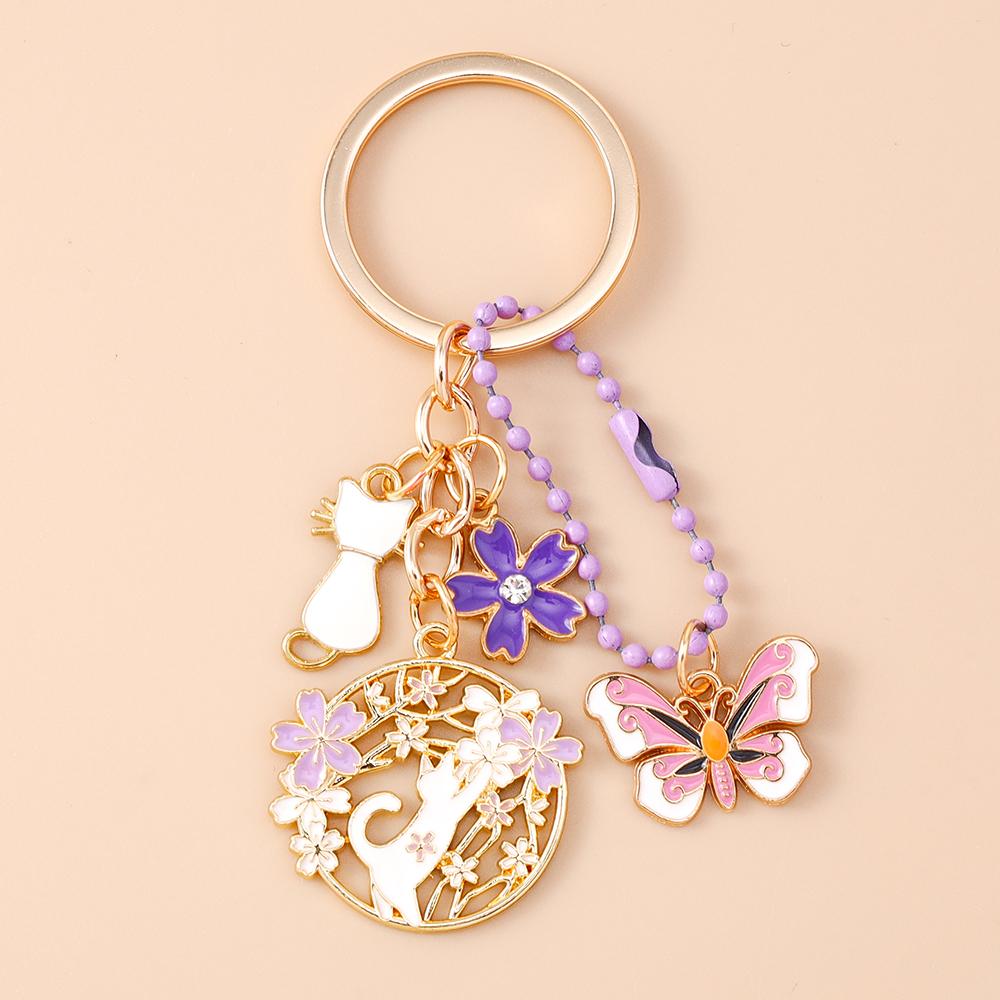 Pretty Flower Wreath Keychain Women Girls Cat Rabbit Butterfly Key Ring Pendants for Handbag Decor DIY Key Chain Jewelry Gifts