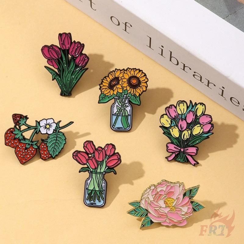 6Pcs/Set Beautiful Flowers. Bouquets Series 01 Brooches - Doodle Enamel Backpack Button Pins Badges