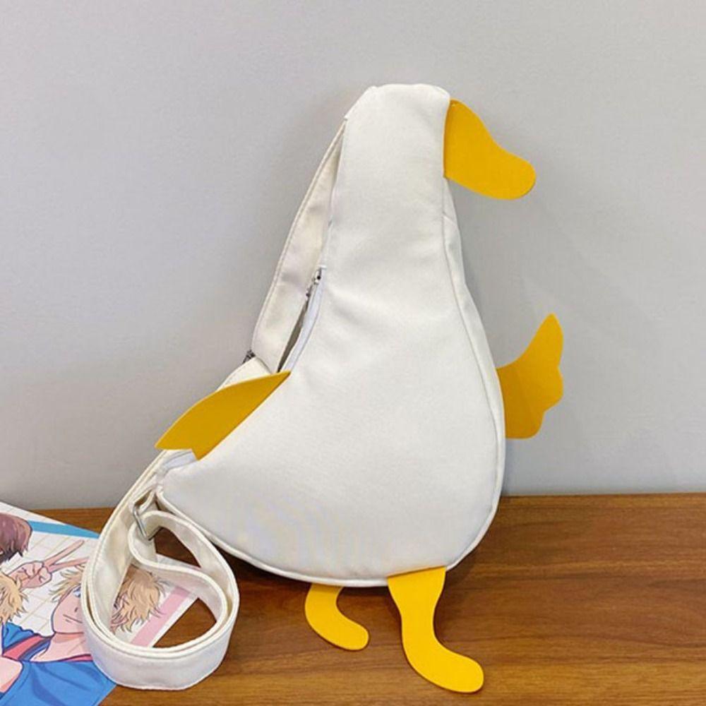 Korean Style Duck Shoulder Bag Canvas Cartoon Chest Bag Creative Funny Duck Crossbody Bag  Girls