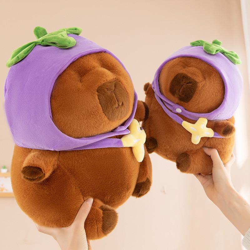 Hat Capybara Eggplant Plush Toy Stuffed Doll Cartoon Home Decoration Kids Gift
