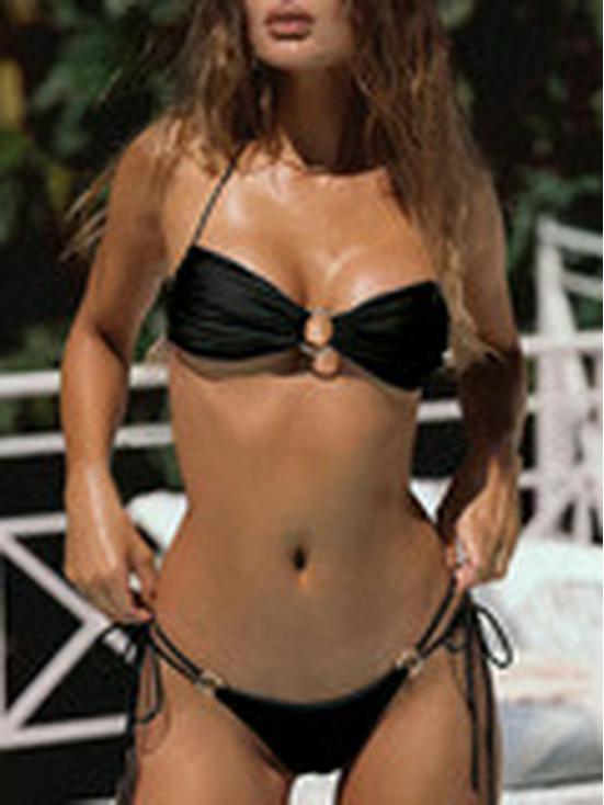 

2025 Сексуальное трансграничное европейско-американское градиентное бикини-халтер с открытой спиной Small чёрный