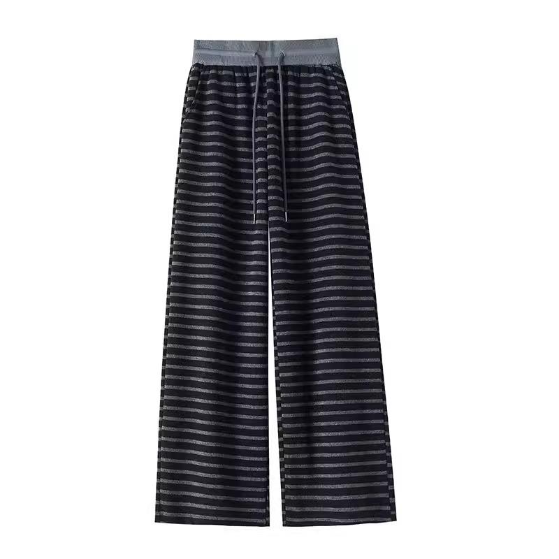 Women's Colorblock Striped High-Waisted Wide-Leg Knitted Pants - Spring 2025 Collection