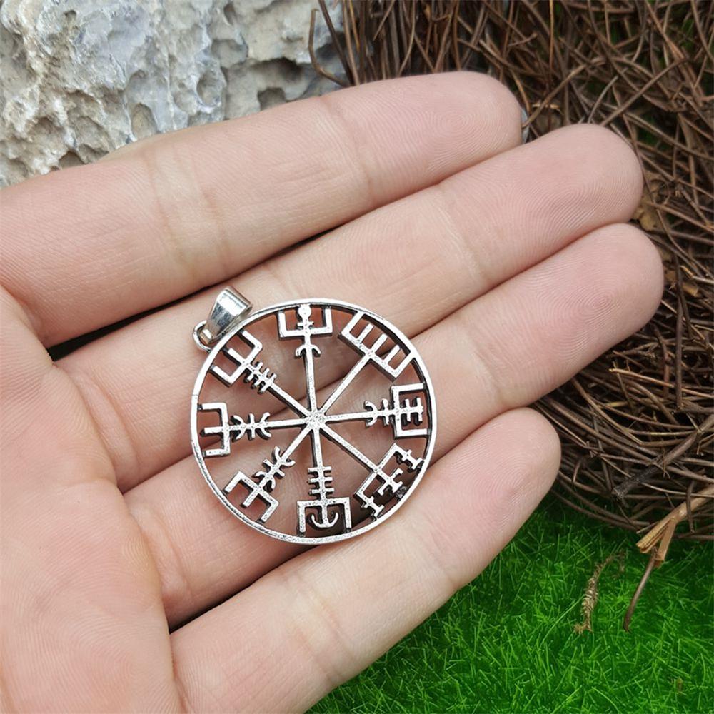 Viking Vegvisir Compass Pendant Men Amulet Necklace With Stainless Steel/Genuine Leather Rope Chain Scandinavian Norse Jewelry