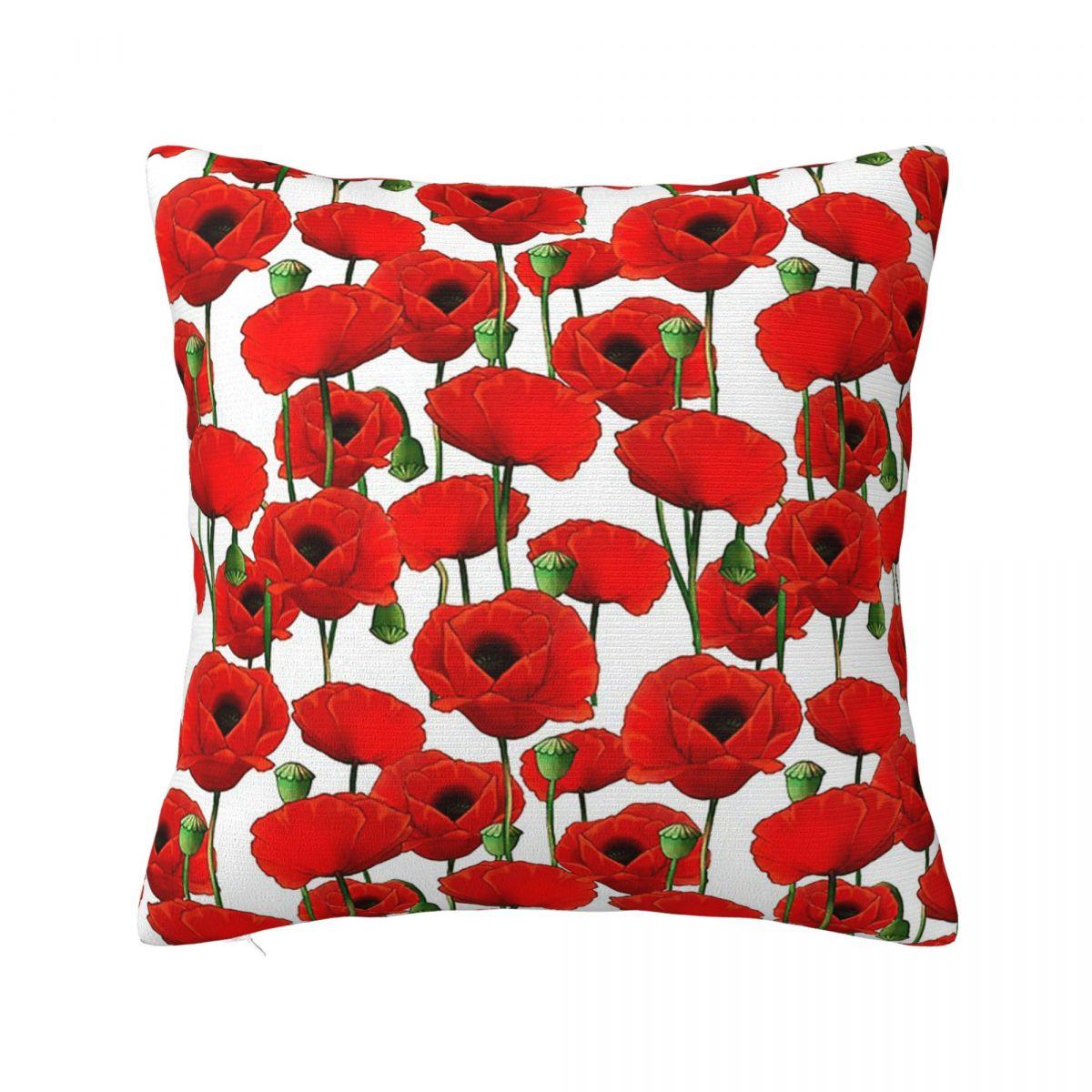 Poppy Pattern Square Pillowcase Pillow Cover Polyester Cushion Decor Comfort Throw Pillow for Home Car 30x30 cm 12x12 in