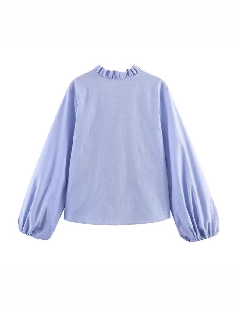 European Style 2026 Spring Stand Collar Long-Sleeve Layered Poplin Shirt