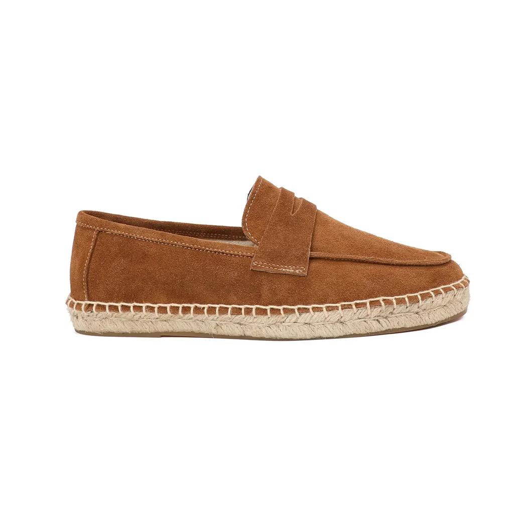 Men's Jute Espadrilles Slip Loafers Cow Suede Leather Casual Shoes