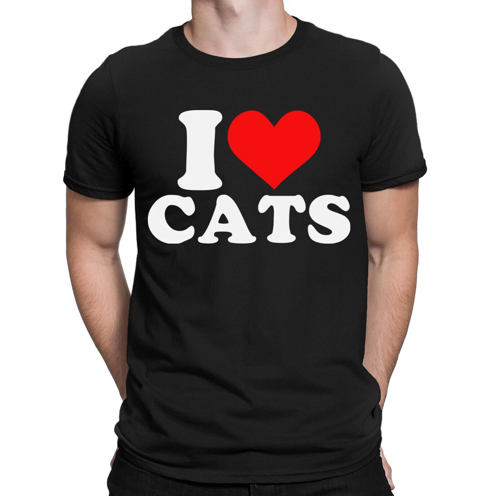 I Love Cats Funny Valentines Gift Animal Lovers Novelty Mens T-Shirts Top #ILD XL