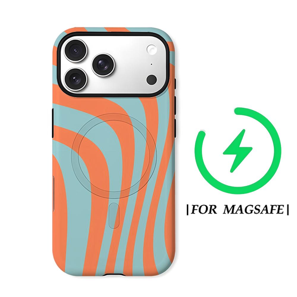 Orange Teal Waves Phone Case for IPhone 17AIR 16E 16 15 14 13 12 11 17 Pro Max Plus Double-layer Back Cover