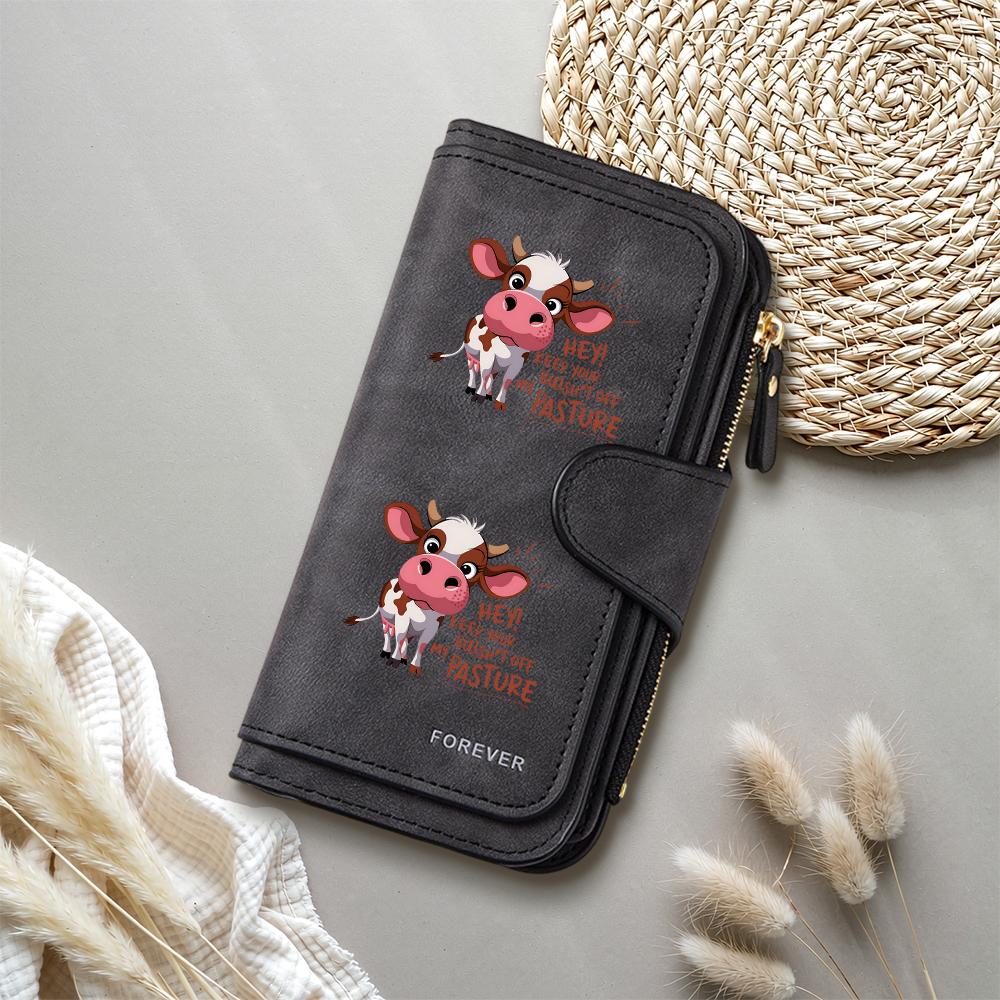 Cute Cow Printed Long Wallet Casual Multi Slot Portable Card Holder Purse for Daily Use