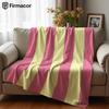 Blush & Yellow Vertical Stripe Lightweight Microfiber Soft Christmas Fleece Blanket Warm Cozy Throw for Bed Sofa Office Travel