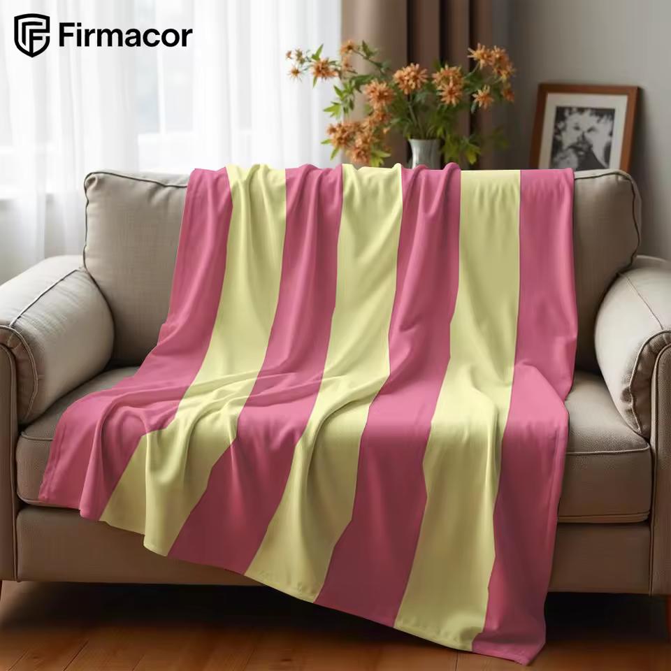 Blush & Yellow Vertical Stripe Lightweight Microfiber Soft Christmas Fleece Blanket Warm Cozy Throw for Bed Sofa Office Travel