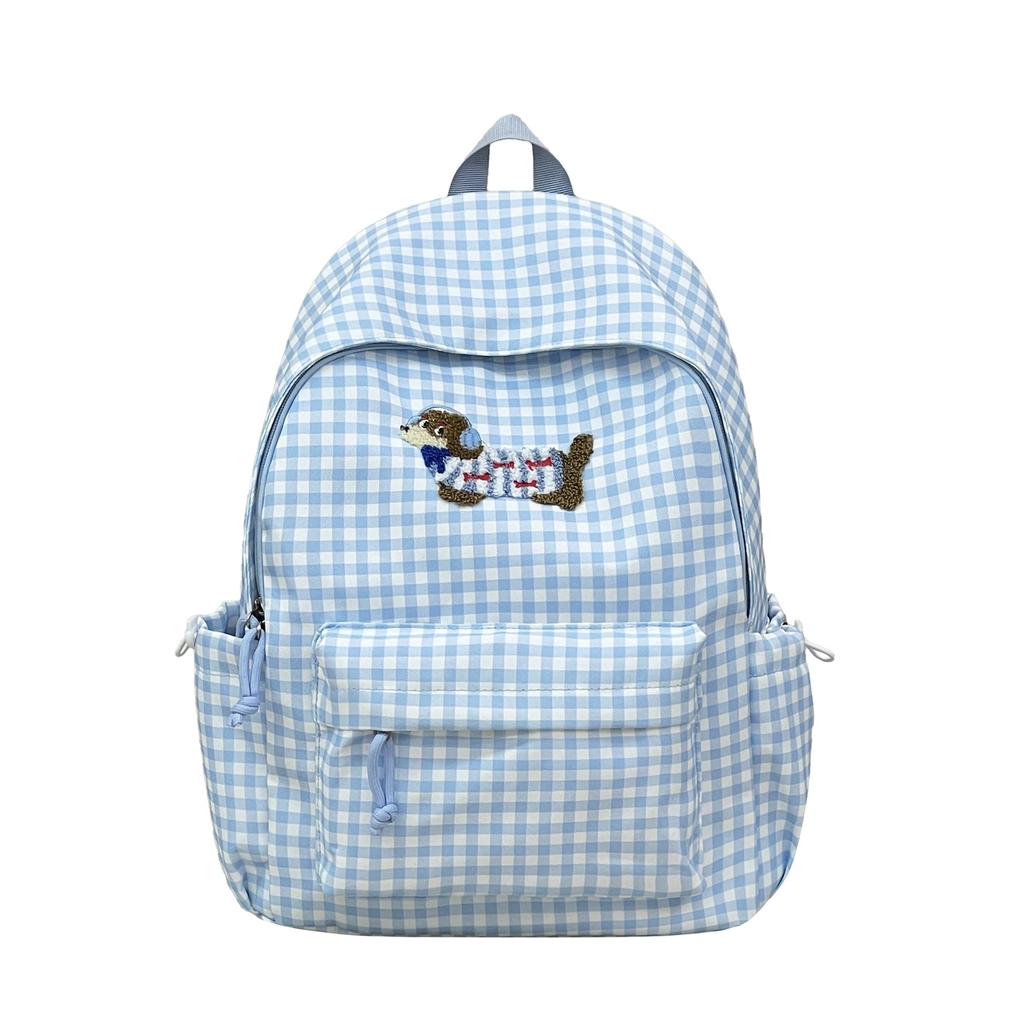 Schoolbag Korean version cartoon cute dachshund dog backpack female large capacity college style student schoolbag versatile plaid backpack