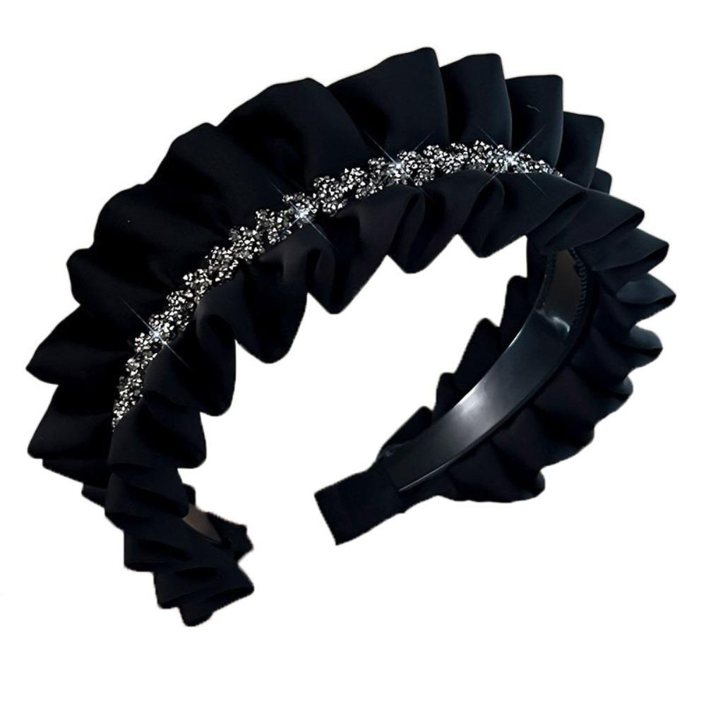 Rhinestone Black Hairband Cloth Wrinkle Headband Luxury Women Hair Hoop  Daily
