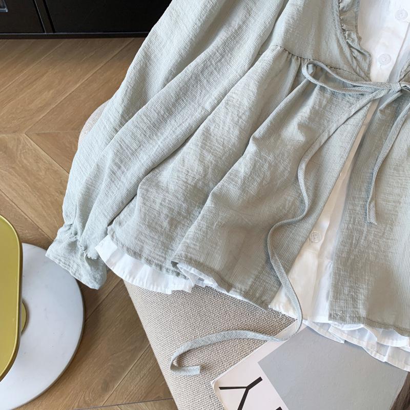 In-Stock Early Autumn Two-Piece Long-Sleeve Ruffle Collar Blouse