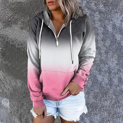 Women's Gradient Color Hoodie Half Zip Drawstring Pullover Casual Loose Fit Sweatshirt with Pocket