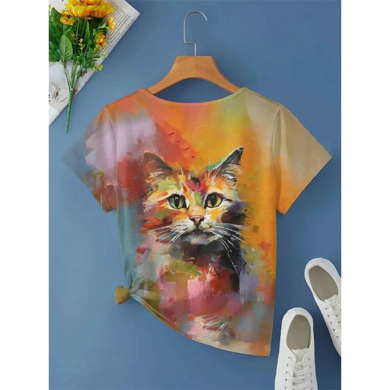 Fashion Women'S T-Shirt Funny Cat 3D Print Top Woman Harajuku T Shirt Casual Clothing Summer Female Shirt
