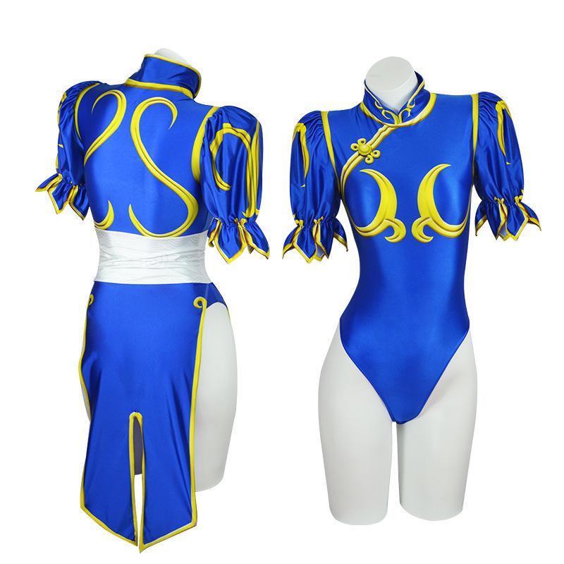 Chun-Li Qipao Swimsuit Cosplay Costume - Street Fighter Chinese Lion Dance Performance Outfit