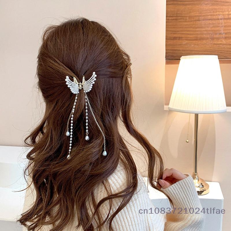 1 Pc Super Immortal Hollow Butterfly Tassel Women's Grab Clip Half Tie Hair Fashion Girl Pearl Pendant Hair Card Shark Clip