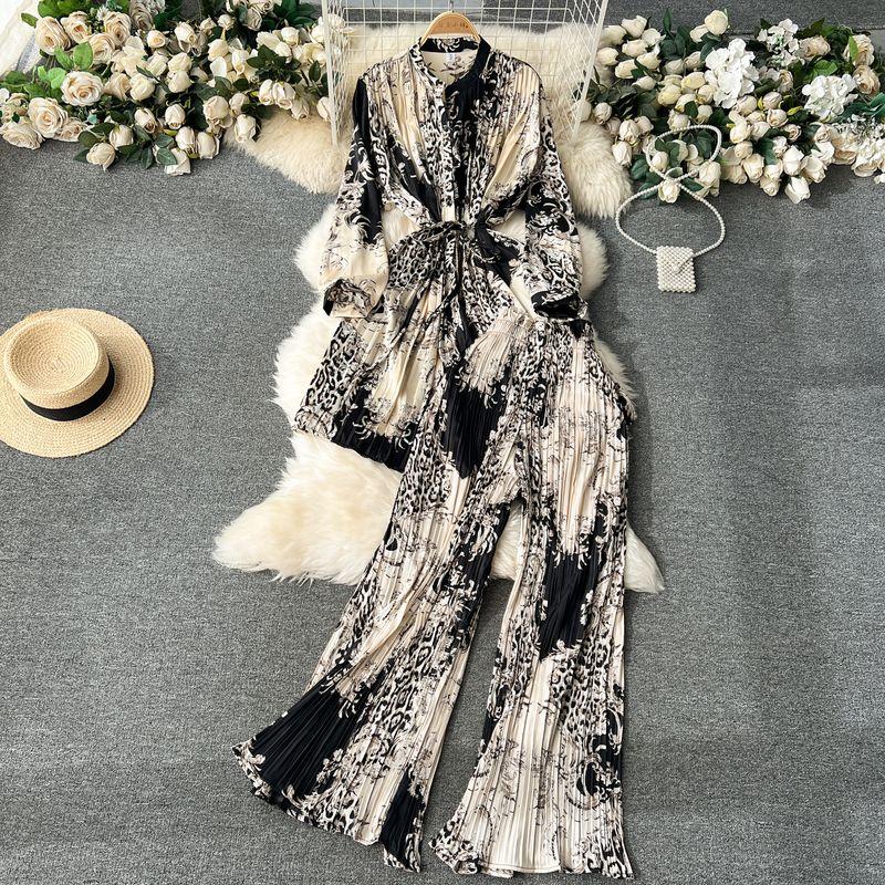 Fashion Wind Lace-up Waist-Controlled Casual Wide-Leg Trousers Tops