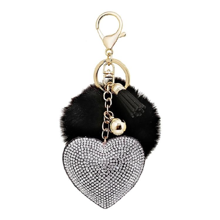 Adorable Mini Heart Key Ring Decorated With Beads And Metal Fringes Decoration Keychain Ornament Bag Hanging Charm