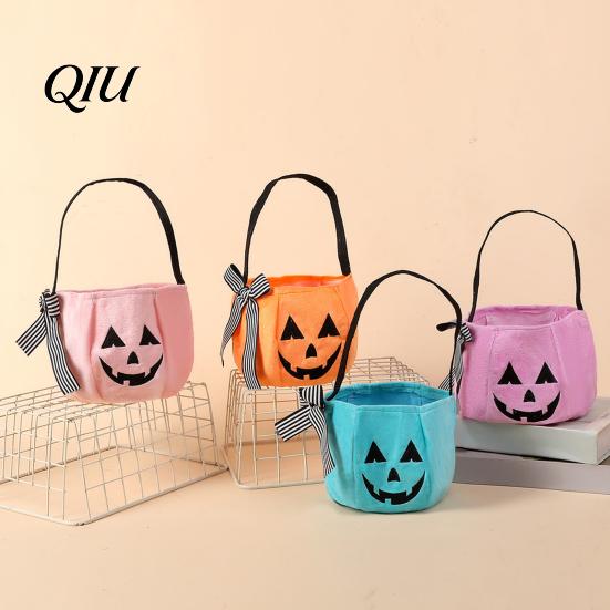 Halloween Pumpkin Bag Candy for Kids, Trick or Treat Tote Stylish Accessory with Handle, Reusable Snack Bucket Party Favors Durable Storage