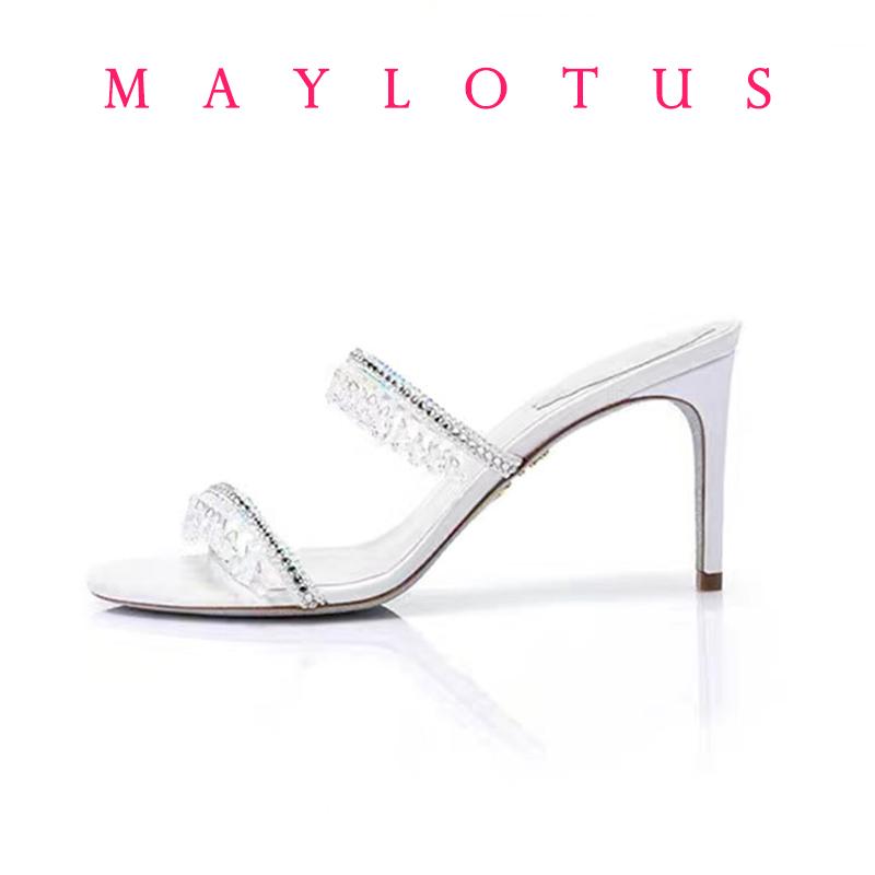 2025 Summer New Water Diamond Sexy High Heels Slim Sandals with Thin Heels High-heeled Stiletto Women's Mule