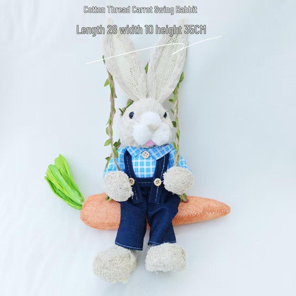 Handmade Straw Woven Rabbit Ornament - Cute Mori Style for Christmas & Easter