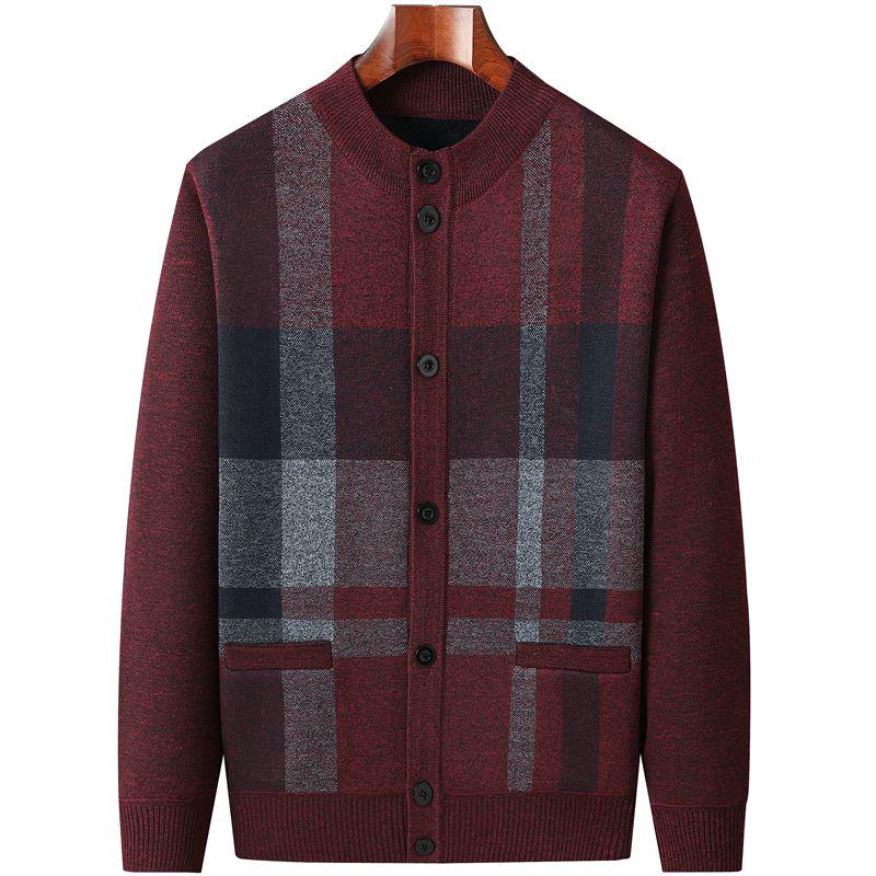Men's Autumn-Winter Knit Cardigan: Thickened Velvet Sweater for Middle-aged and Elderly Dads and Grandpas.