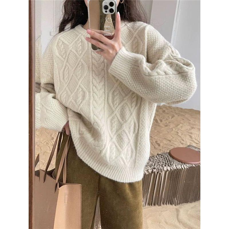 Autumn and winter new lazy style retro twist sweater women's loose soft waxy bottoming knitted sweater pullover sweater women