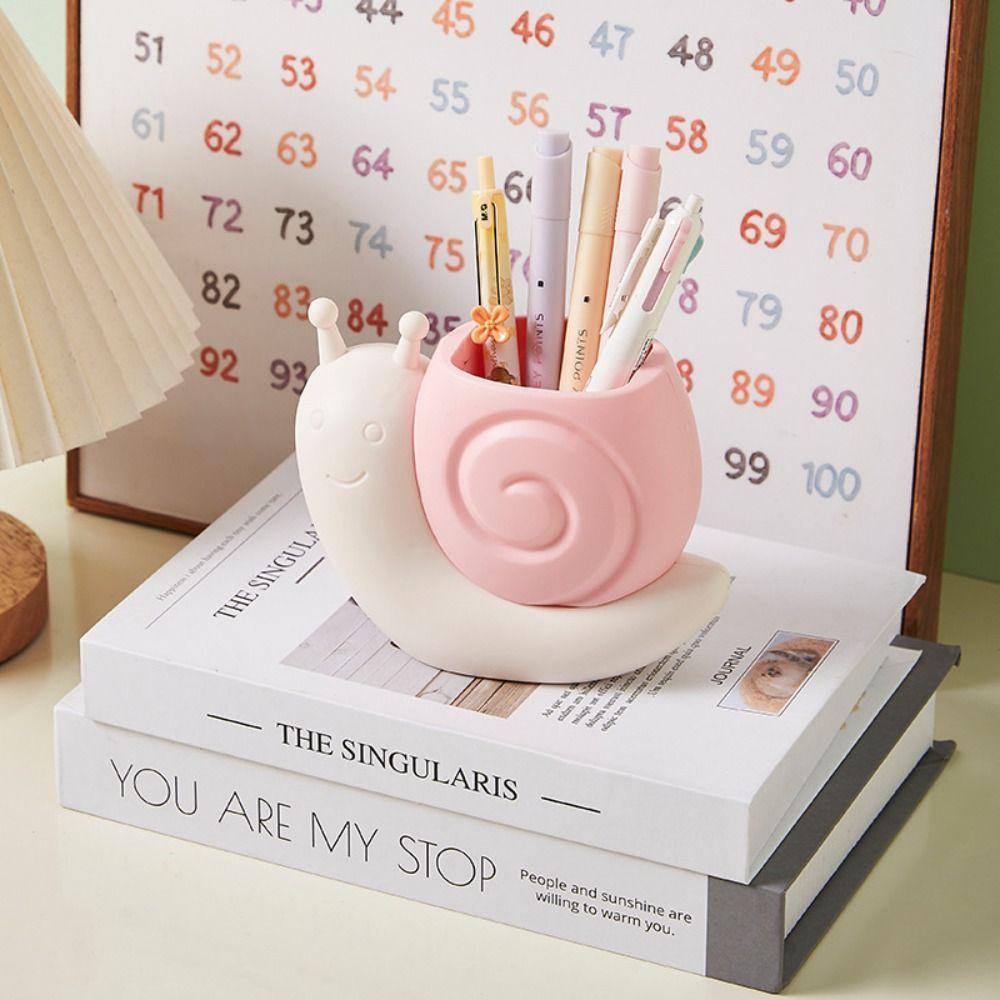Snail-Shaped Pen Holder, ABS Multi-Functional Desk Organizer, Cute Student Pencil Storage, Desktop Stationery Container, Makeup Brush Holder - 1pc