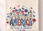 Floral 250th Anniversary Shirt Wildflower Patriotic Independence Day Tee 3XL