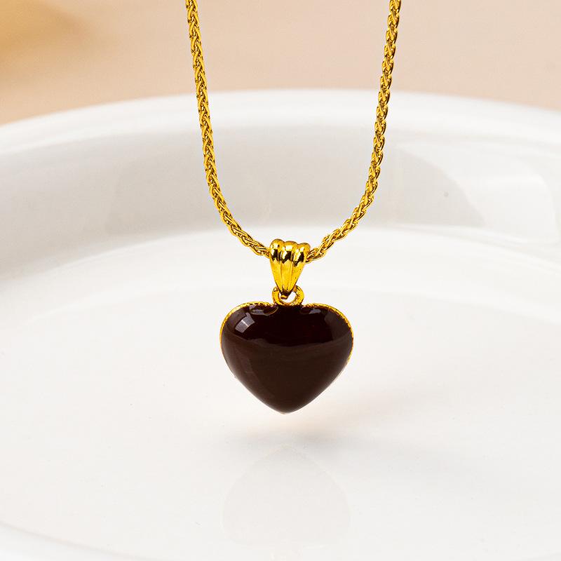 French simple temperament double-sided love drop glaze faceted pendant necklace double-sided can wear light luxury versatile collarbone chain women