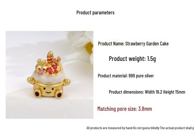 Sterling Silver 999 Strawberry Garden Cake Beads for DIY Jewelry