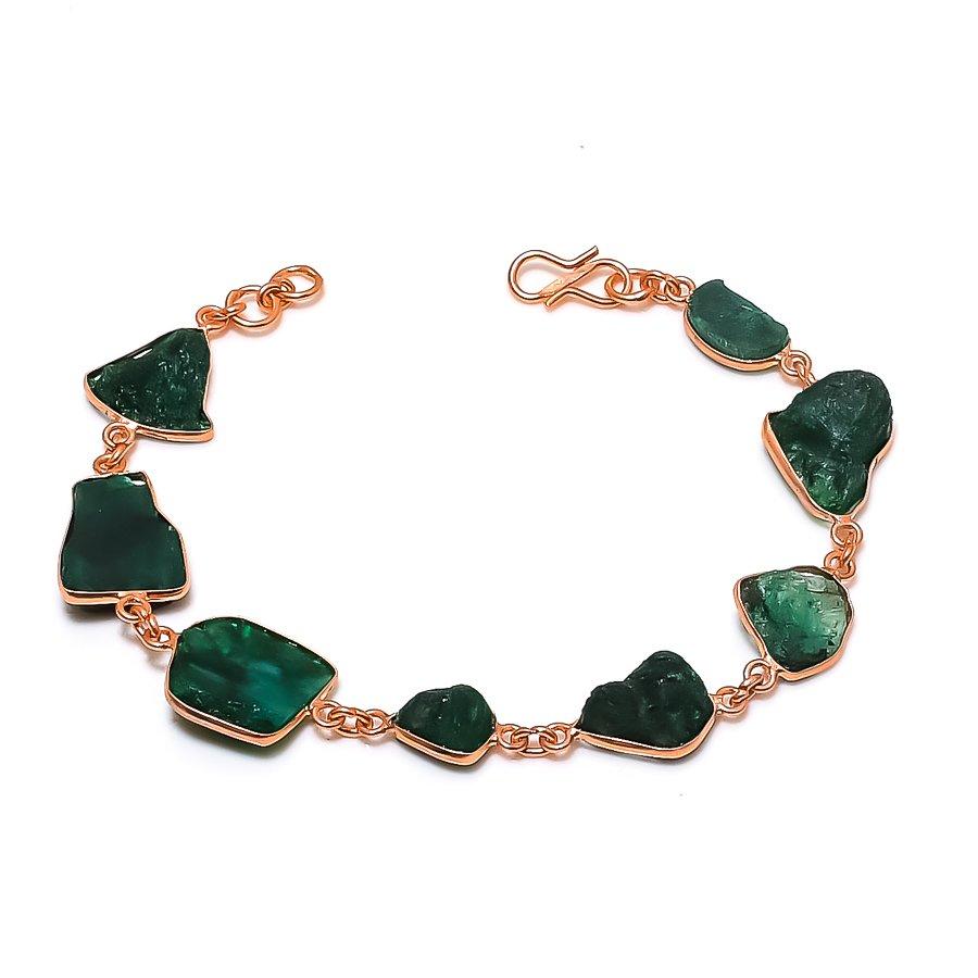 Skota Emerald (Simulated)Rough Gemstone 925 Sterling Silver Bracelet 7-8  ASB-3012