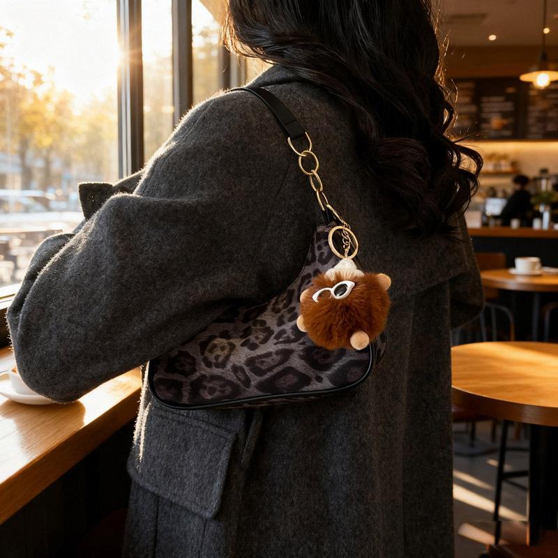 Retro Leopard Shoulder Bags for Women Casual Portable Ladies Chain Underarm Bag Clutch Autumn Female Phe Handbags Purse