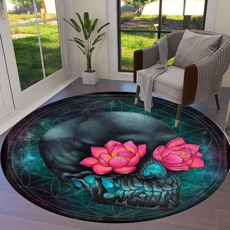 1pc Office Carpet Chair Mats Skull with Lotus Flowers Perfect for Decorating Office Chairs, Living Rooms, Or Bedrooms
