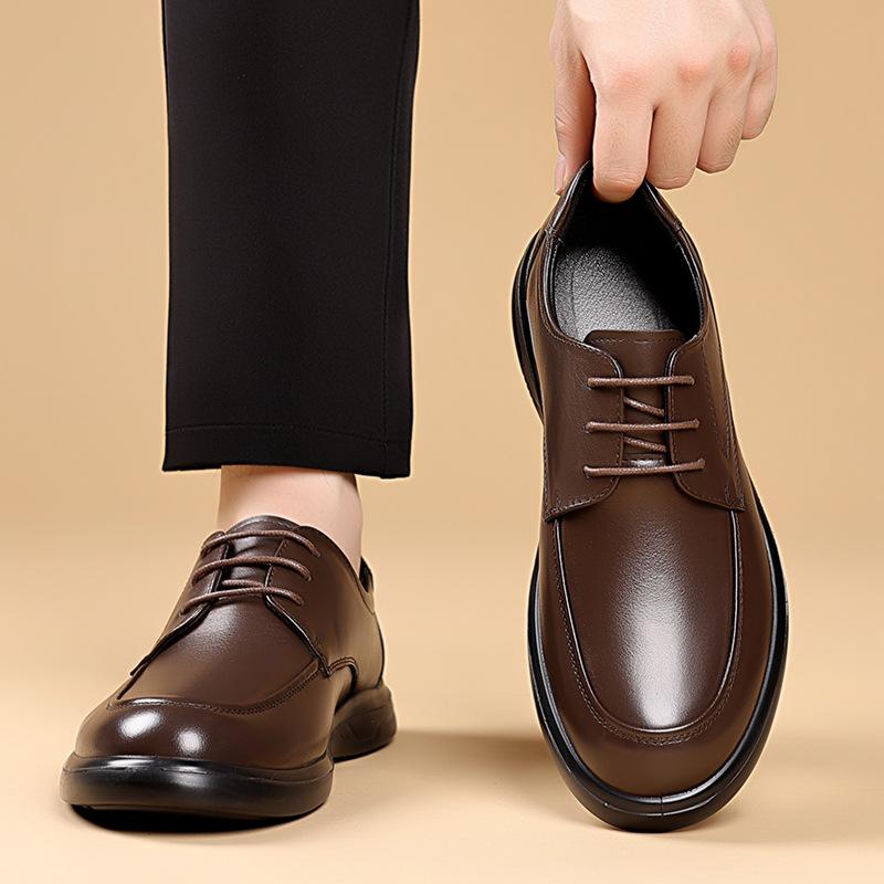 Male Business Formal Wear Casual Shoe Men Breathable Lace Up Leather Shoes Black Soft Leather Soft Bottom Spring Best Man Homme