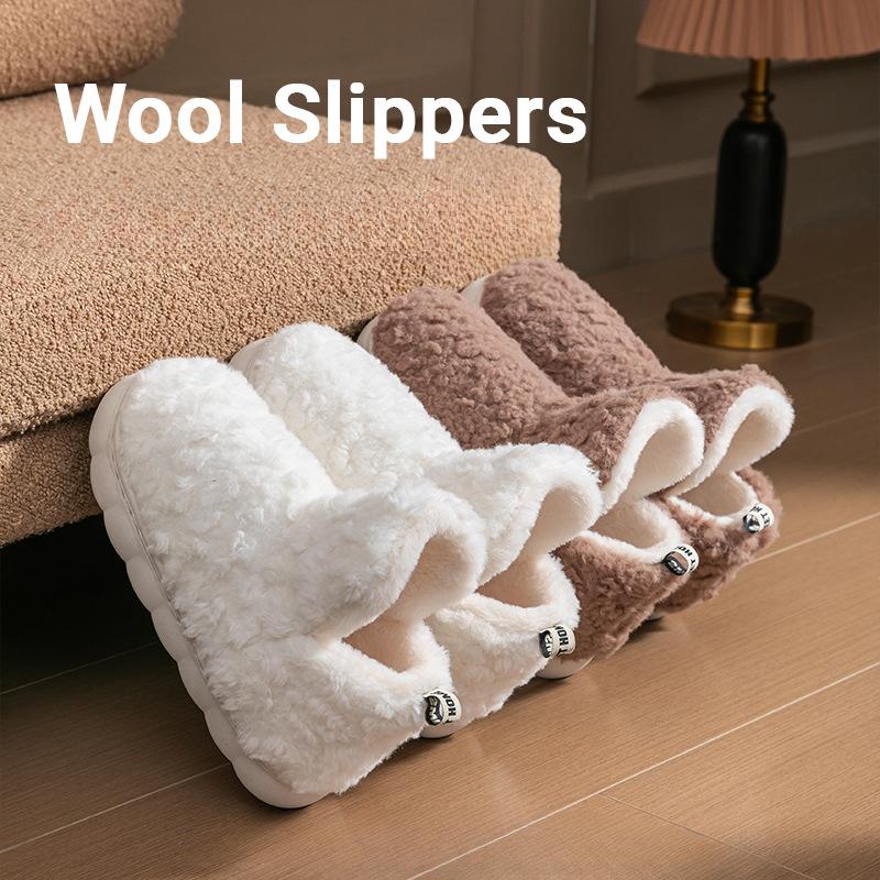 High-heeled Cotton Shoes Women's Warm Plush Thick-soled Stepping on Shit Indoor Home Non-slip Cotton Slippers