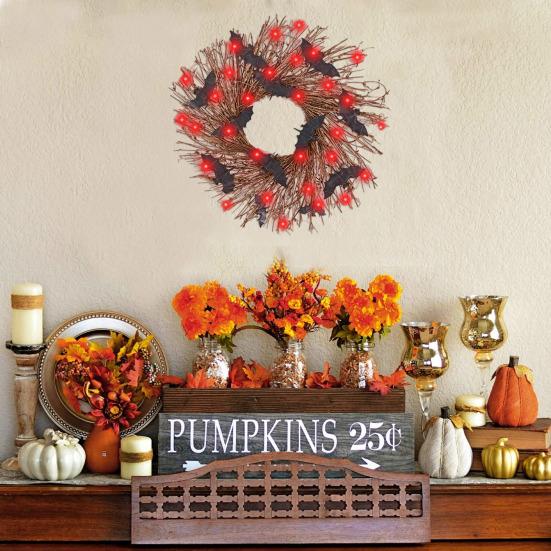 Halloween Wreath Scary Black Bat Horror Decor Front Door Wall Window Home Festive Atmosphere Decoration