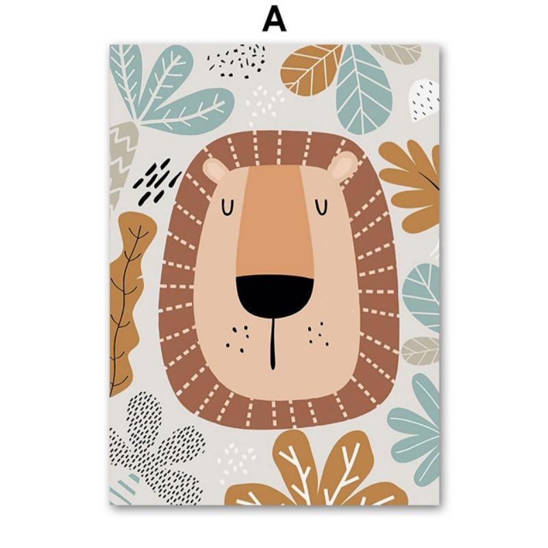 Löwe Zebra Blatt Benutzerdefinierter Name Kinderzimmer Wandkunst Leinwandgemälde Tiere Nordische Poster und Drucke Bilder für Baby Kinderzimmer Dekor