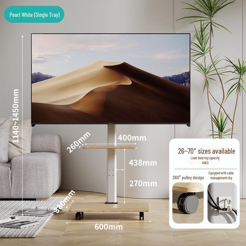 Youbei Mobile TV Stand for Xiaomi, Hisense, TCL - Floor-Standing White Solid Wood Art Cart