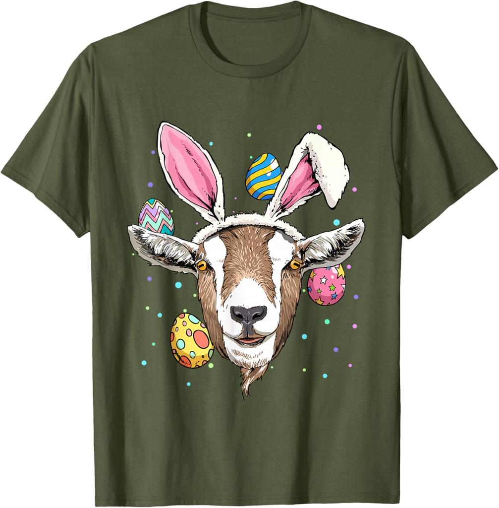 Easter Bunny Goat Graphic Tee Funny Farm Animal Lover Spring Holiday T-Shirt