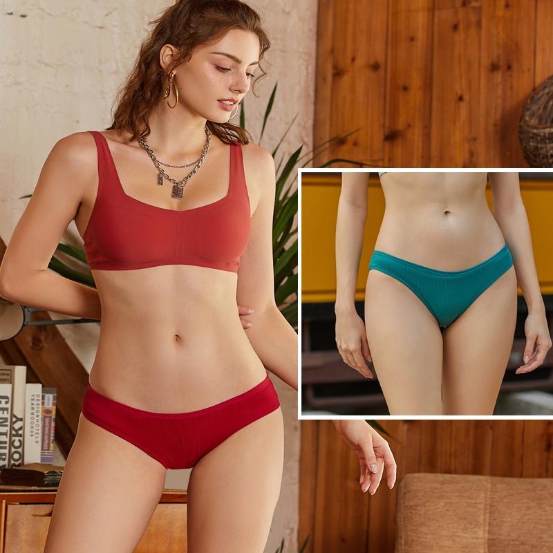 FINETOO Women Cotton Panty Sexy Waffle Female Low Waist Briefs Comfortable Underwear