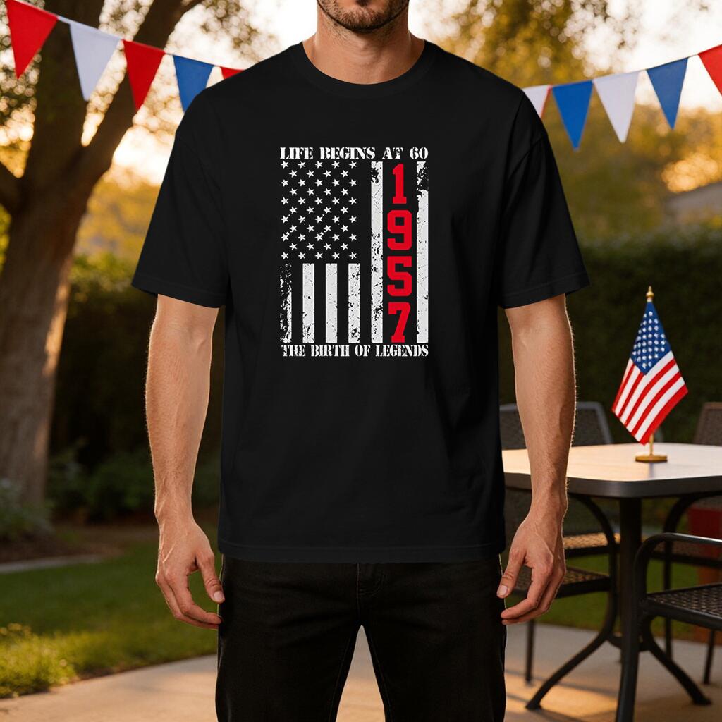 Men's Printed Casual Ice Silk T-Shirt Life at 60 1957 The of Short Sleeve Crew Neck Tee for Everyday Wear