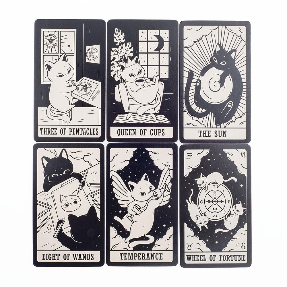 Kitten Tarot Deck 78Pcs Cute Black and White  For Beginners  Version Mysterious Board Game Fun Fortune Telling Kit