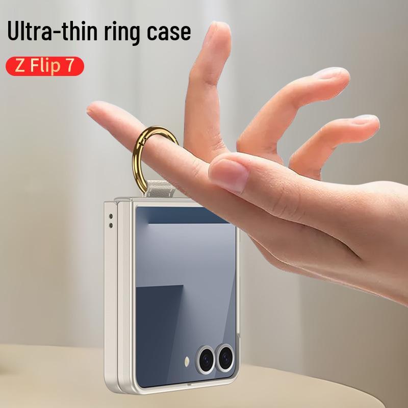 Samsung Z Flip 7 Ring Phone Case: Simple Folding Cover with Window, Cross-Border Compatible.