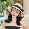 Small Fresh Bow Beige Curled Edge Small Straw Hat Women'S Summer Sunshade Sunscreen Vacation Beach Sun Hat Tide