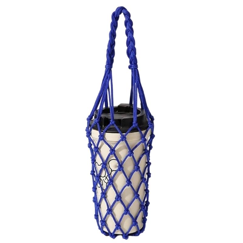 Portable Cup Wrap with Cord Pattern and Carry Handle, Light Outer Coverage for Takeaway Coffee and Desk Beverage Use