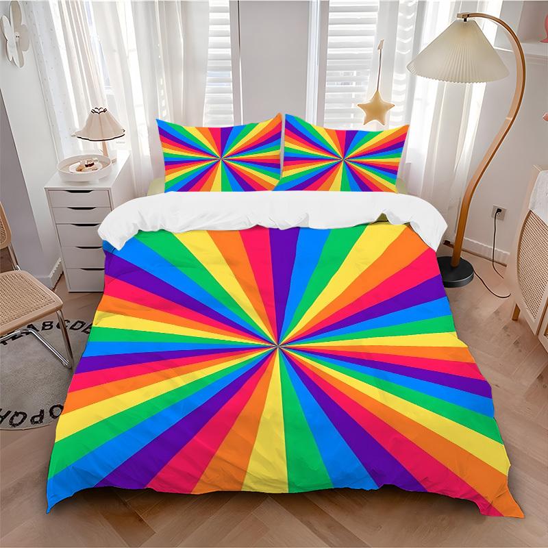 

3pc Rainbow Stripes Cover Set - 1 Quilt Cover + 2 Pillowcases, All Seasons Bedroom Setting, Perfect for Home080 135x200cm